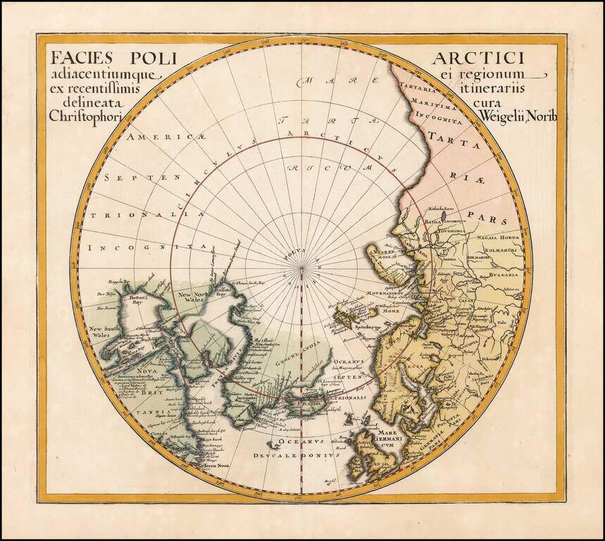 Facies Poli Arctici adiacentiumque ei regionum ex recentissimis itinerariis delineata cur Chrisophori Weigelii, Norib