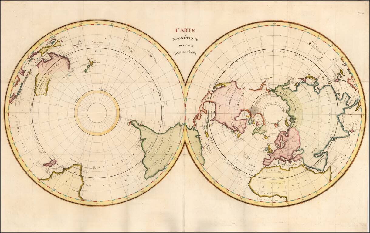 (World) Carte Magnetique des deux Hemispheres
