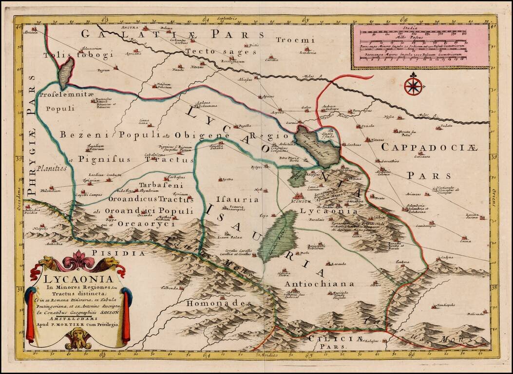 Lycaonia In  Minores Regiones seu Tractus distincta et in ea Romana Itnerara ex Tabula Peutingeriana et ex Antonio descripta. . .