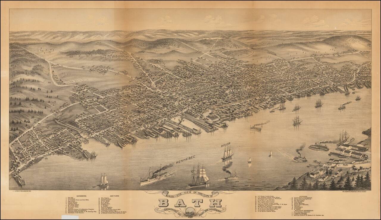 Bird's Eye View of the City of Bath Sagadahoc Co. Maine 1878  Looking North West