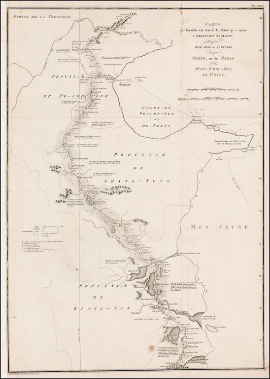 Carte sur laquelle est tracee la Route qu'a suivie L'Ambassade Anglaise, Depuis Zhe-Hol en Tartarie Jusqu'a Pekin,et de Pekin a Hang-Tchou-Fou en Chine.
