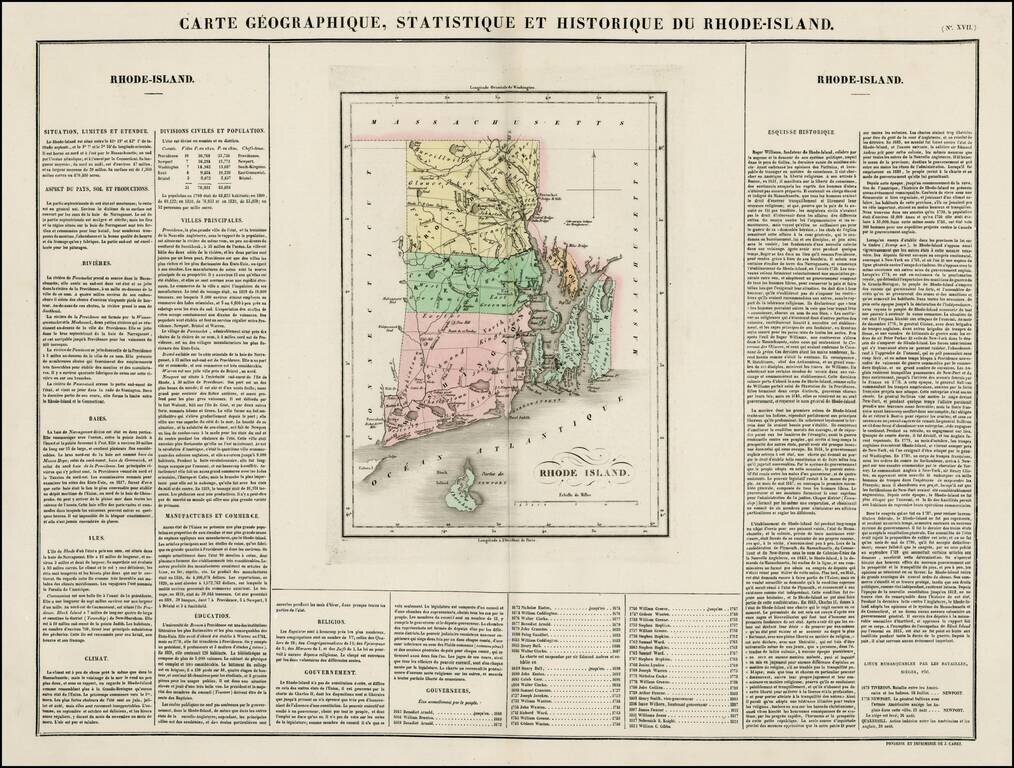 Carte Geographique, Statistique et Historique Du Rhode-Island