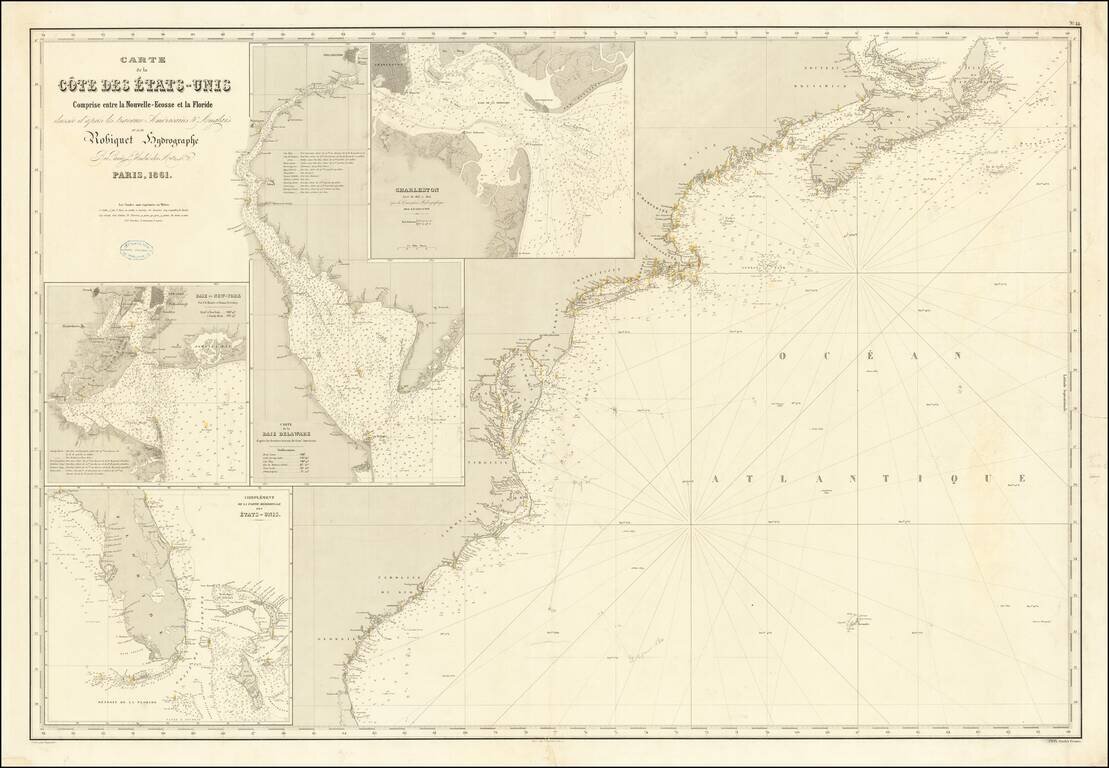 Carte De La Cote Des Etats-Unis Comprise entre la Nouvelle-Ecosse et la Floride . . . par Robiquet Hydrographe . . . 1861