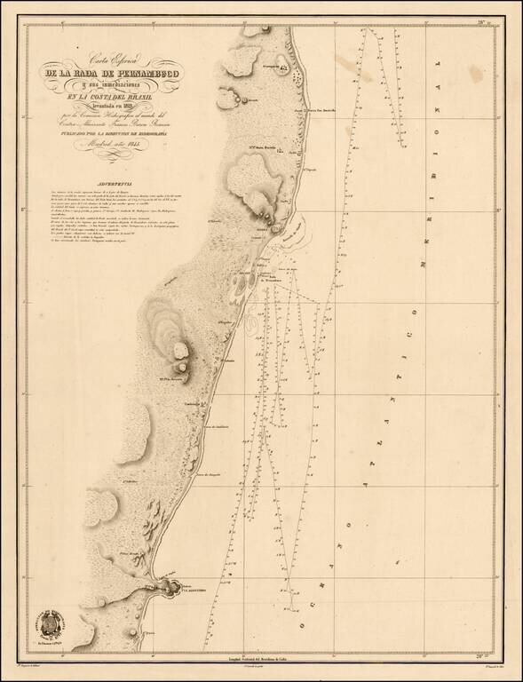 Carta Esferica De La Rada De Pernambuco y sus immediaciones en la Costa Del Brasil levantada en 1819