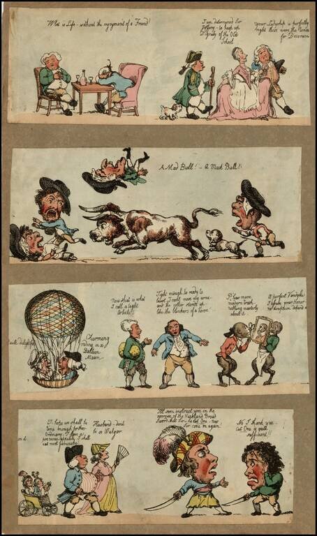 Whimsical British Cartoon Strips (includes a hot air balloon)