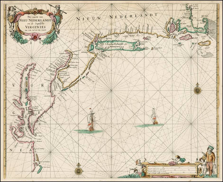 Pas caerte van Nieu Nederlandt en de Engelsche Virginies van Cabo Cod tot Cabo Canrick
