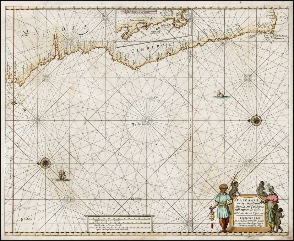 Pascaart van de Zee custenvan Angola en Cimbebas van Rivier de Gaion tot C. de Bona Esperanca .. 1659