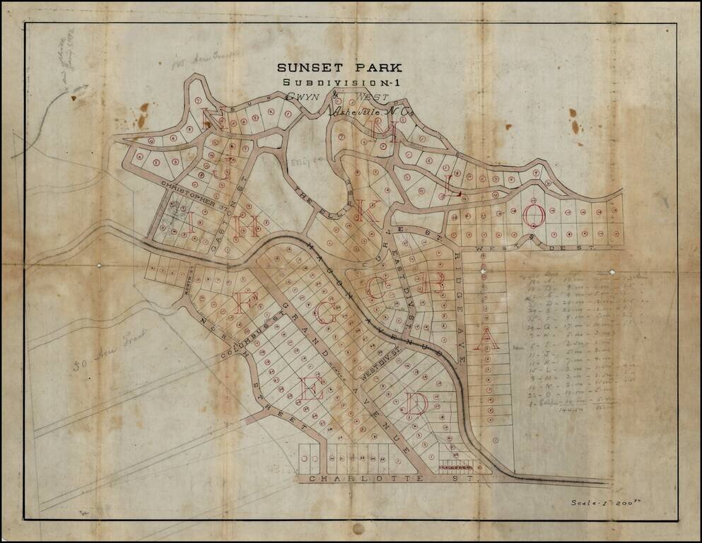 Sunset Park Subdivision 1  Gwyn & West  Ashville, N.C. (Manuscript Map)