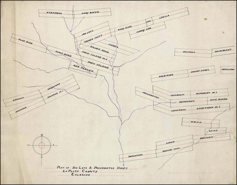 Plat of Job Lots Mines & Pocahontas Mines, La Plata County, Colorado