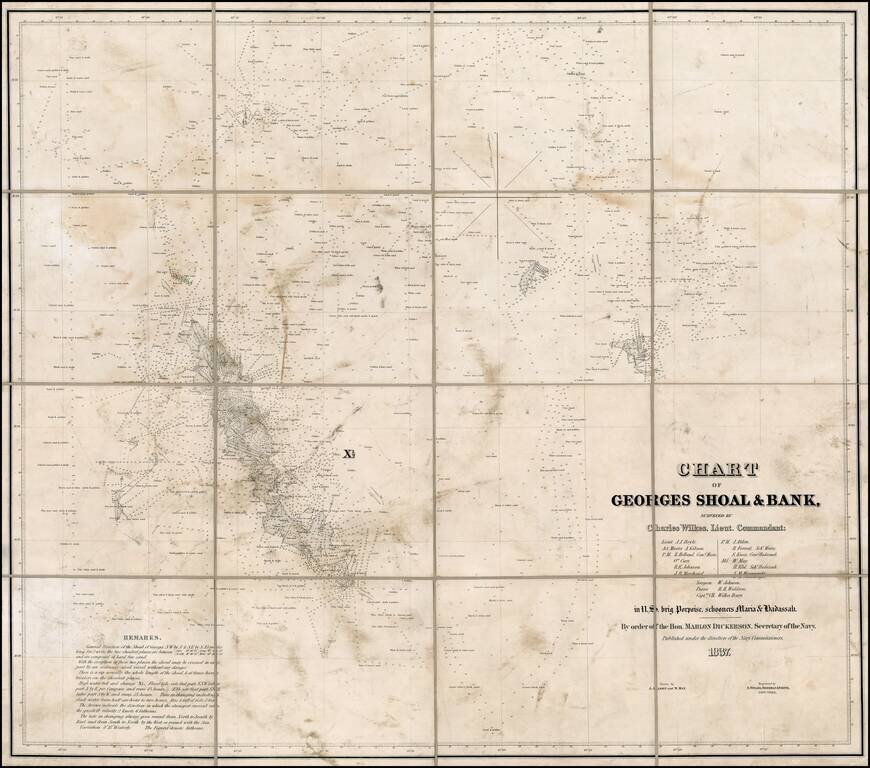 Chart of George's Shoal & Bank, Surveyed By Charles Wilkes, Lieut Commandant . . . in the U.S. brig Porpois, schoolers Maria & Hadassah.  By order of the Hon. Mahlon Dickerson, Secretary of the Navy. . . 1837