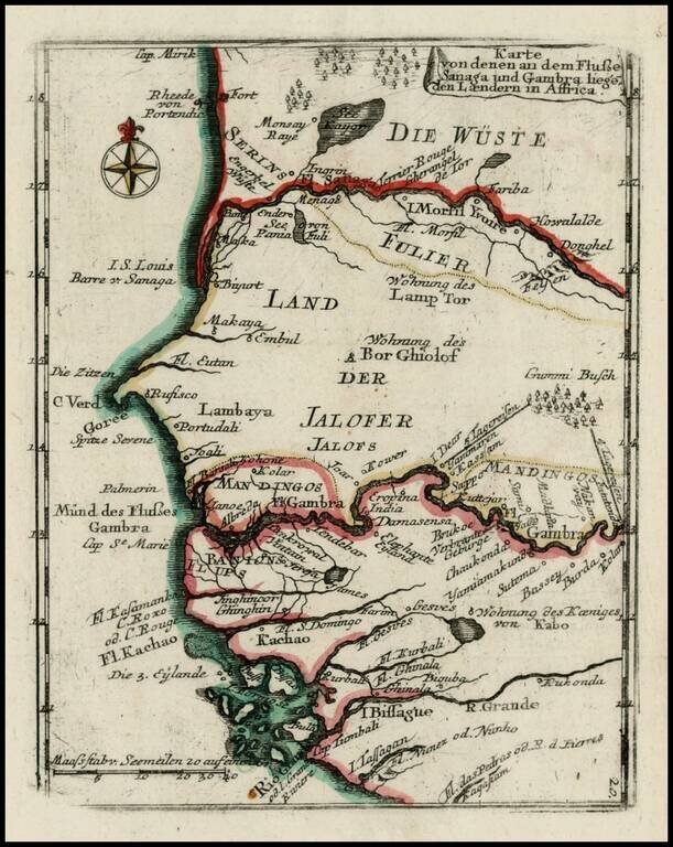 Karte von denen an dem Flusse Sanaga und Gabra liege den Laendern in Affrica