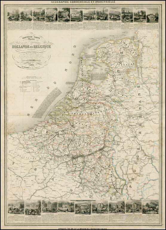 Nouvelle Carte Illustree des Royaumes de Hollande et de Belgique . . . (Decorative Vignettes)