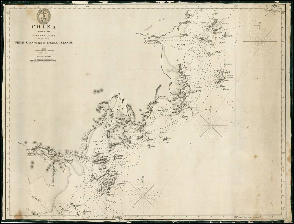 China Sheet VII  Eastern Coast From The Pih-Ki-Shan to the Hie-Shan Islands . . . 1843  (Taizhou to Wenzhou)