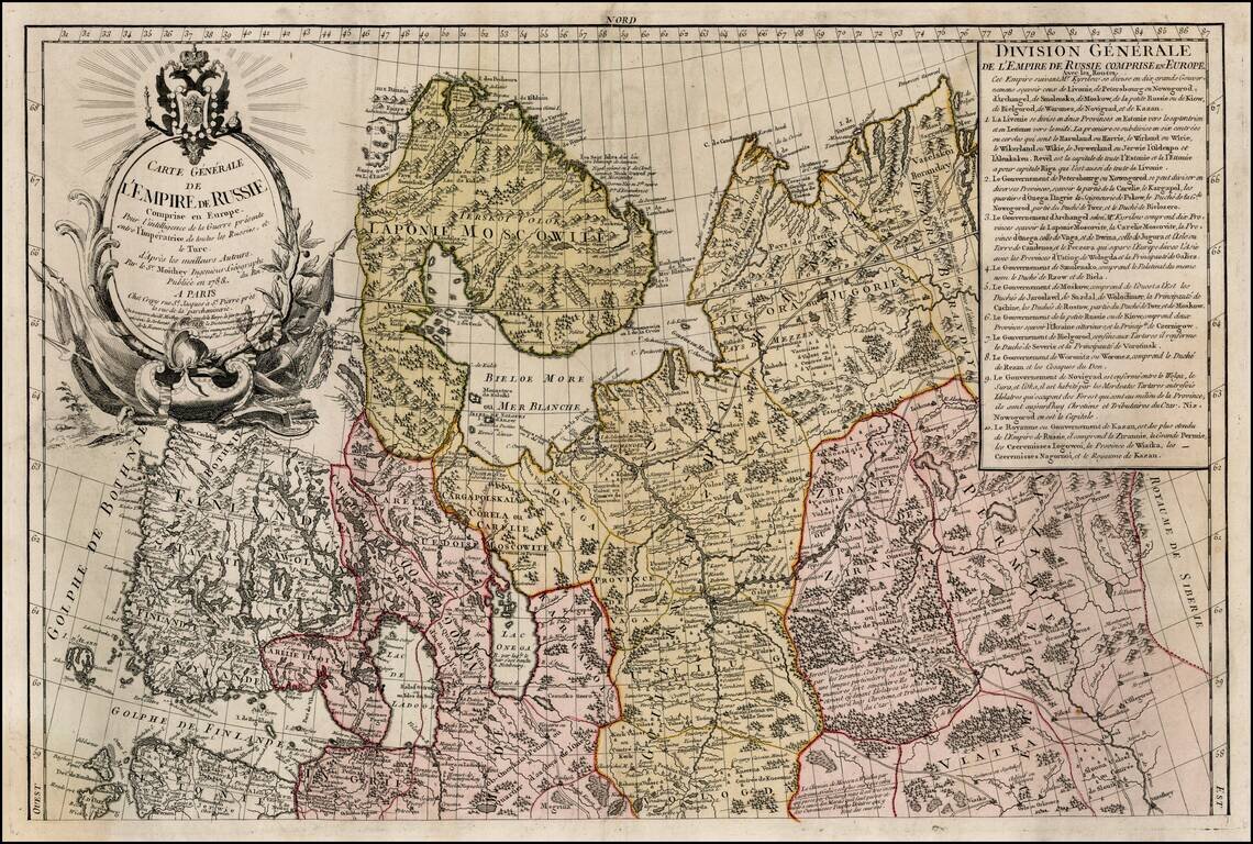 Carte Generale De L'Empire de Russie Coprise en Europe Pour l'Intelligence de la Guerre presente entre l'Imperatrice de toutes les Russies, et. le Turc . . . 1788
