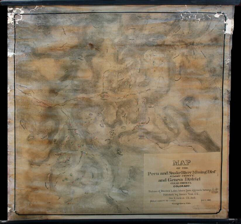 Map of the Peru and Snake River Mining Dist' Summit County, and Geneva District Clear Creek Co. Colorado.  Positions of Patented Lodes taken from approved Surveys.  Published by James Teal. C.E. . . . May 1882