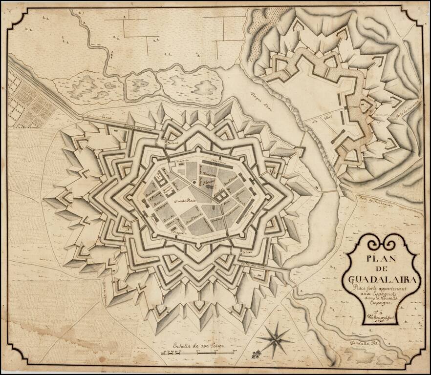 Plan De Guadalaira Place Forte appartenant aux Espagnols dans la Nouvelle Espagne F. A. Wattenwyl fecit.  1730  [Manuscript Plan of Guadalajara, Mexico]