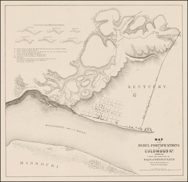 Map of the Rebel Fortifications At Columbus Ky.  Surveyed Under The Direction of Brig. Genl. Geo. W. Cullum . . .