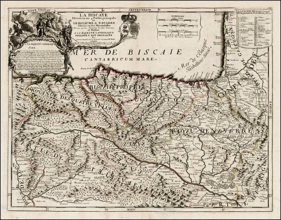 La Biscaye Divisee en ses 4 Parties principales et Le Royaume de Navarre Divise en ses Merindades . . . 1700