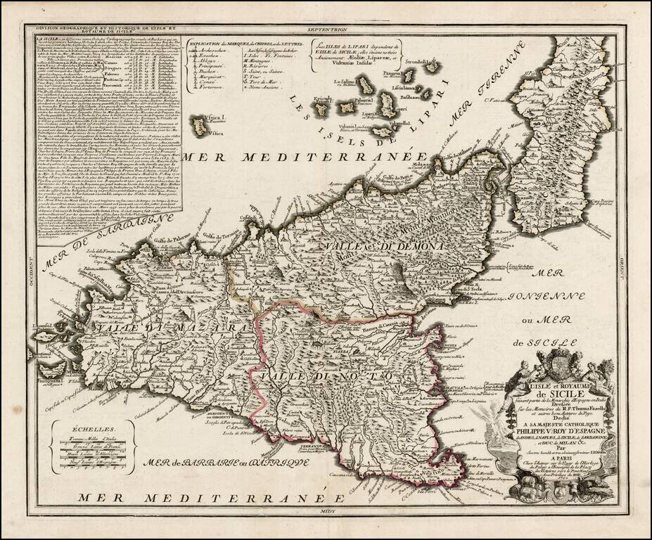 L'Isle et Royaume de Sicile saisant partie de la Monarchie d'Espagne en Italie. Dressee sur les Memoires du R.P. Thomas Fazello et autres bons Auteures du Pays . . . 1702