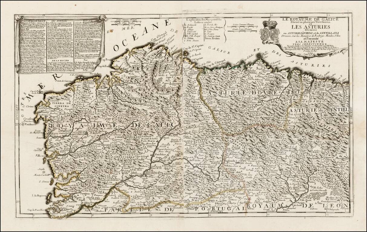 Le Royaume de Galice Divise en plusieur Territoires et Les Asturies Divisees en Asturie D'Oviedo et de la Santillana Dressez Sure les Memoires de Rodrigo Mendez Silva . . . 1704