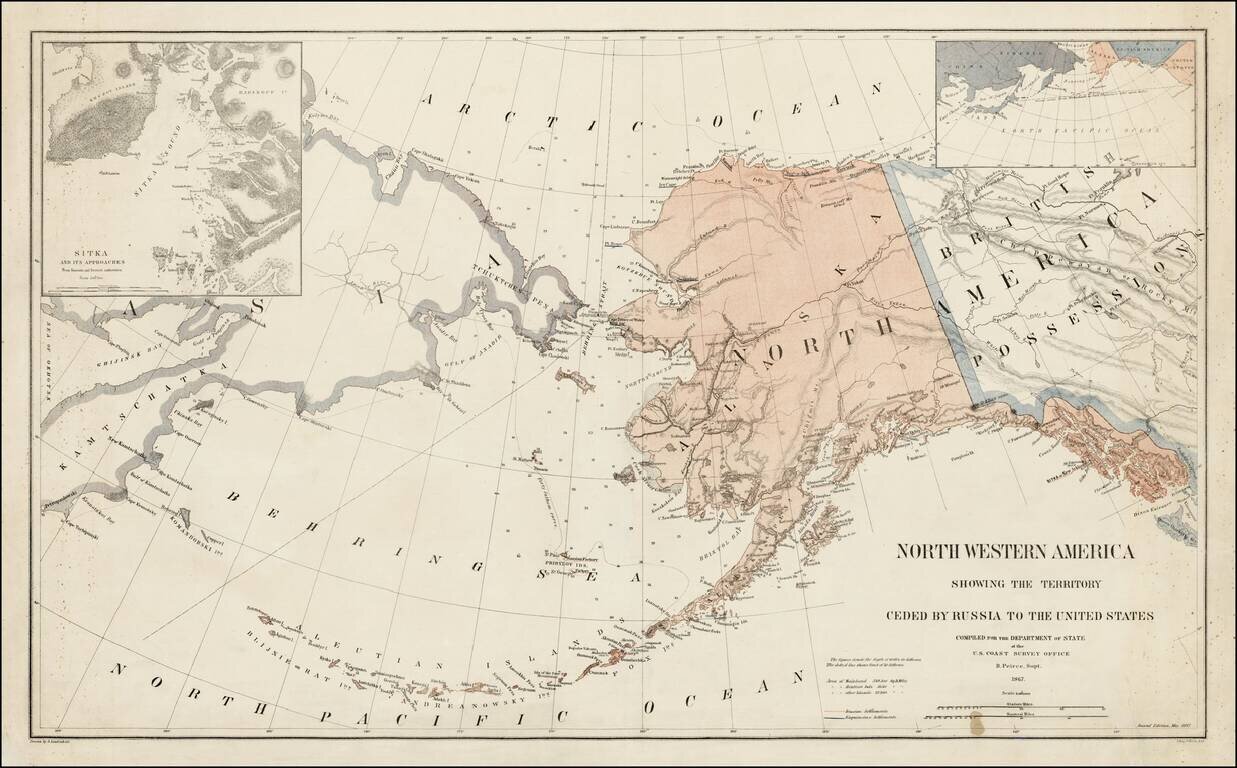 Northwestern America Showing The Territory Ceded By Russia To The United States Compiled for the Department of State B. Peirce, Supt. 1867.