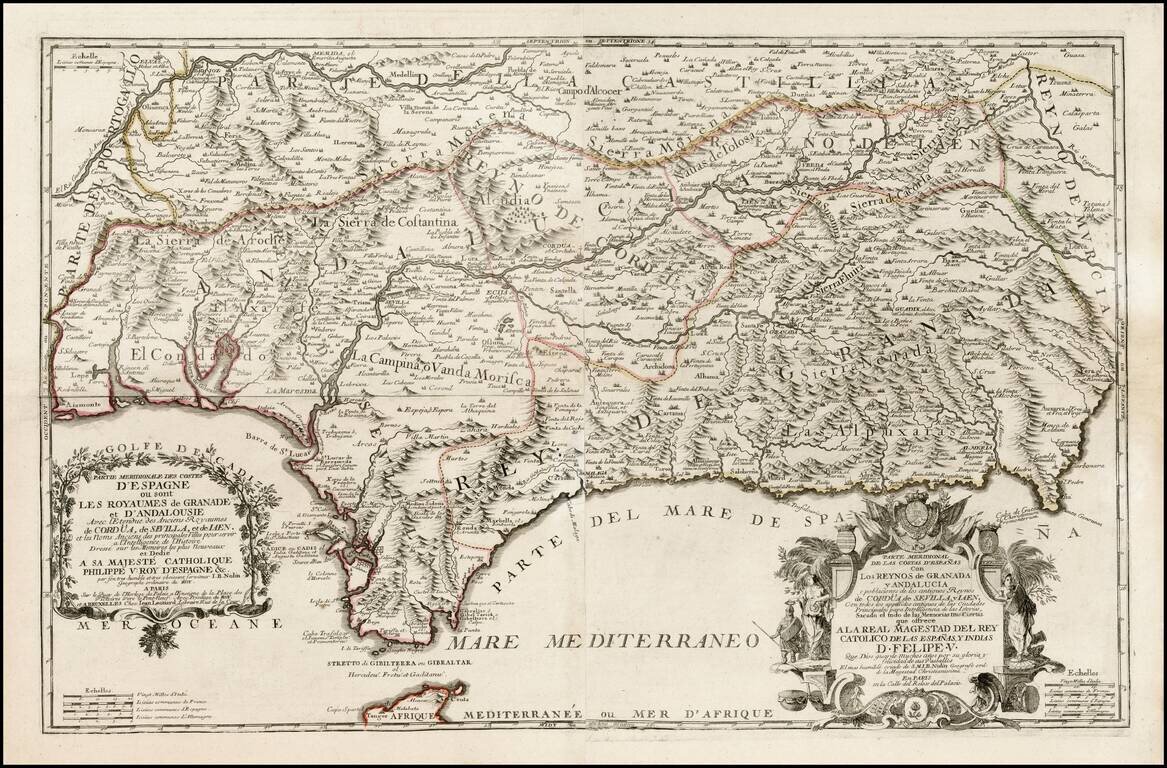 Parte Meridional De Las Costas 'D'Españas con Los Reynos de Granada y Andalucia y poblaciones des antiguos Reynos de Cordua de  Sevilla y Iaen. . .