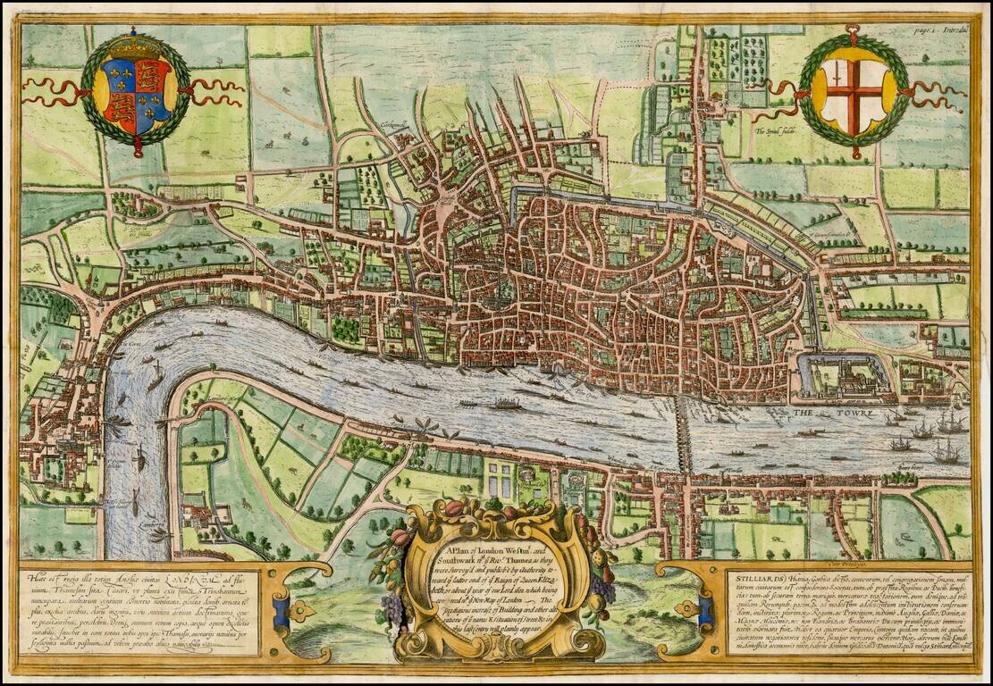 A Plan of London, Westmr. and Southwark wth ye Rivr Thames as they were survey’d and publish’t by Authority toward ye latter end of ye Reign of Queen Elizabeth; or about ye year of our Lord 1600 . . .