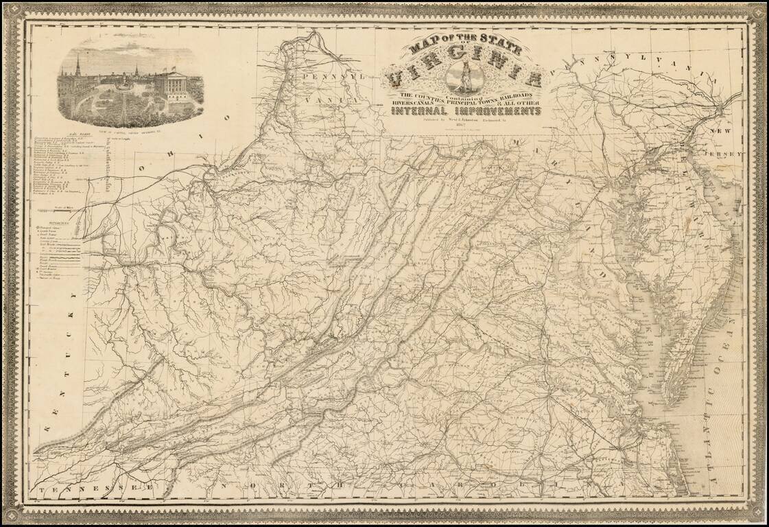 Map of the State of Virginia Containing The Counties, Principal Towns, Railroads, Rivers, Canals & All Other Internal Improvements.  Published by West & Johnston.  Richmond Va. 1862 . . .