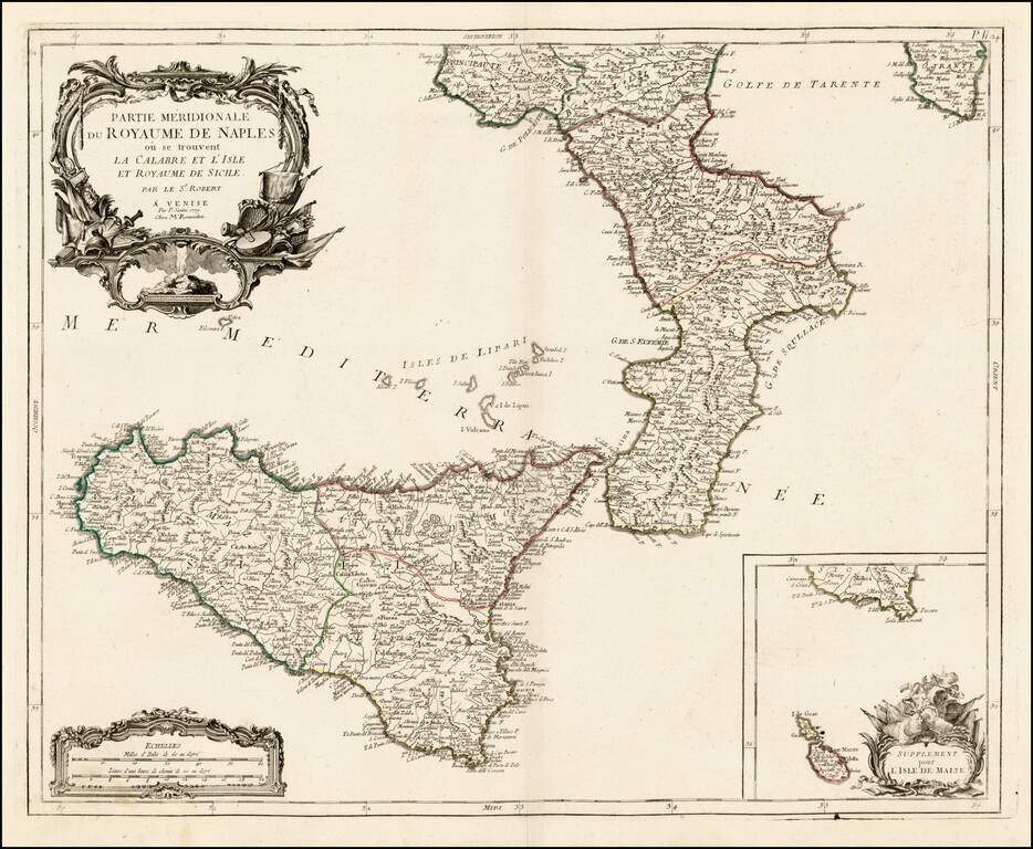 Partie Meridionale du Royaume De Naples ou se trouvent La Calabre et L'Isle et Royaume de Sicile . . . 1779  [with] Supplement pur L'Isle De Malte