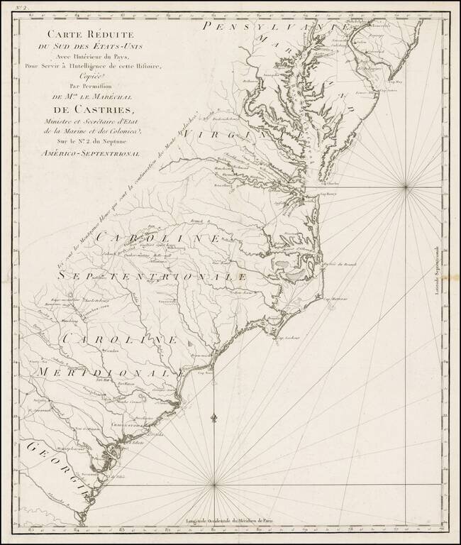 Carte Reduite Du Sud Des Etats-Unis Avec I'Interieur du Pays, Pour Servir a I'Intelligence de cette Histiore . . .Sur le No. 2er. du Neptune-Americo-Sepentrional