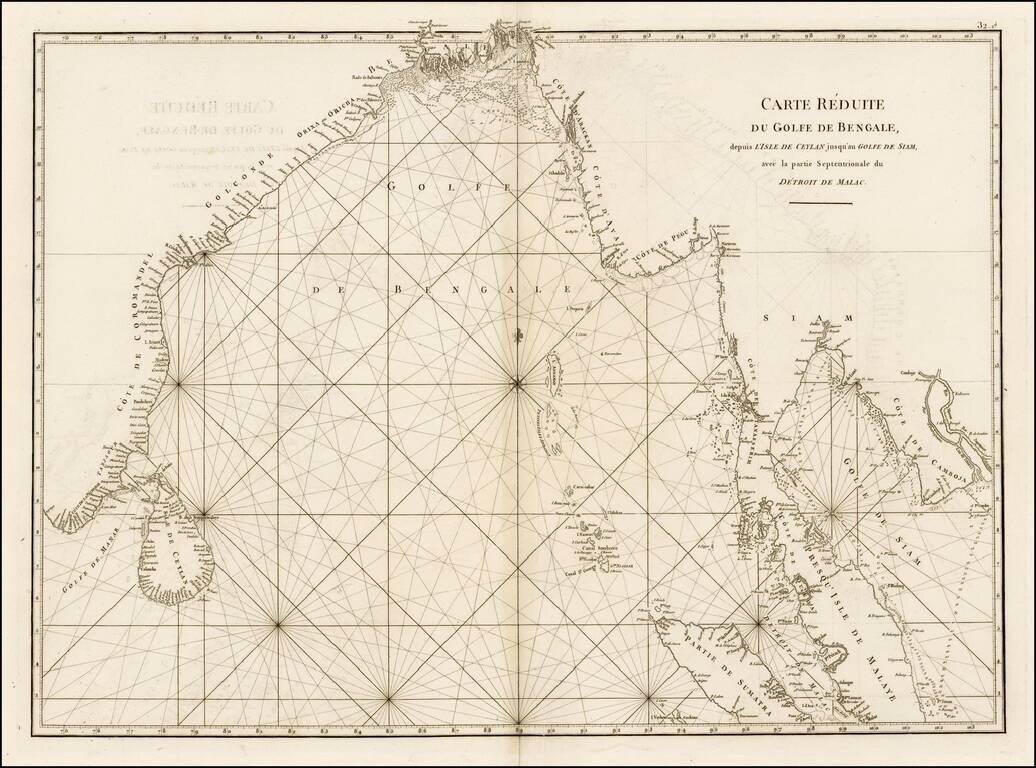 Carte Reduite du Golfe de Bengale, depuis L'Isle de Ceyland jusqu'au Golfe de Siam avec la partie Septentrionale du Detroit de Malac