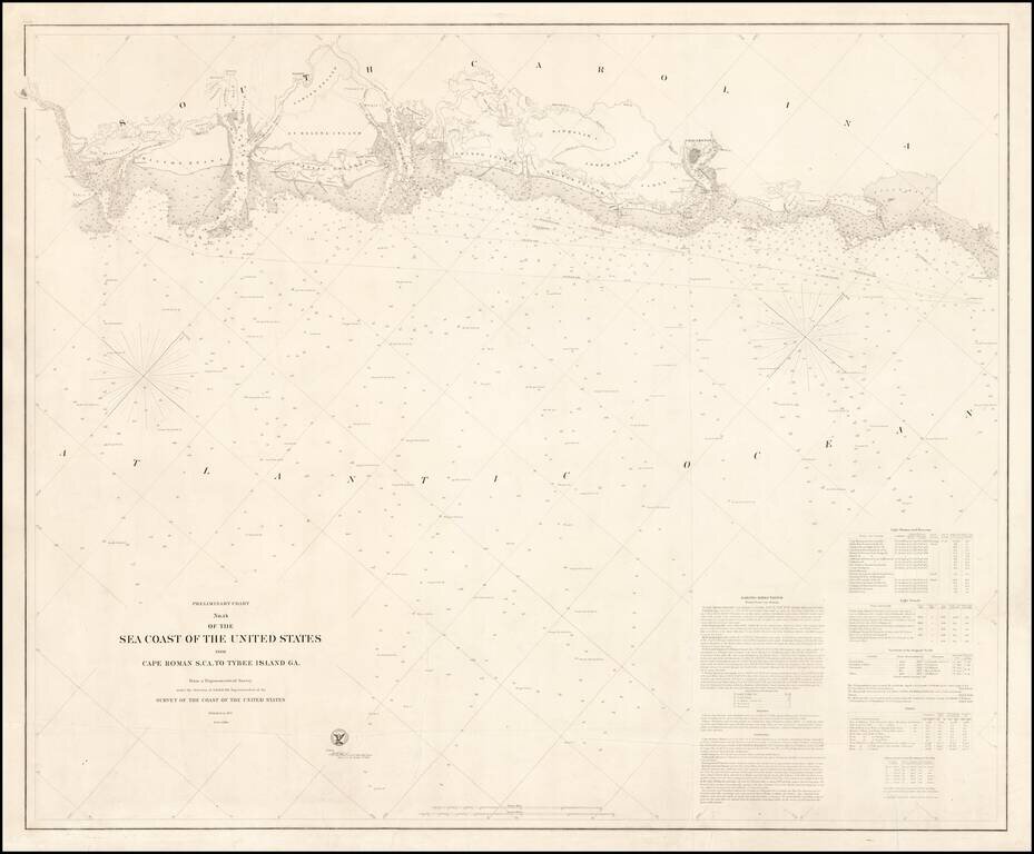 Preliminary Chart No. 14 of the Sea Coast of the United States from Cape Roman S.CA. To Tybee Island GA.  From a Trigonometric Survey under the direction of A.D. Bache Superintendent . . .  (Unrecorded/Updated Separately Issued Edition)