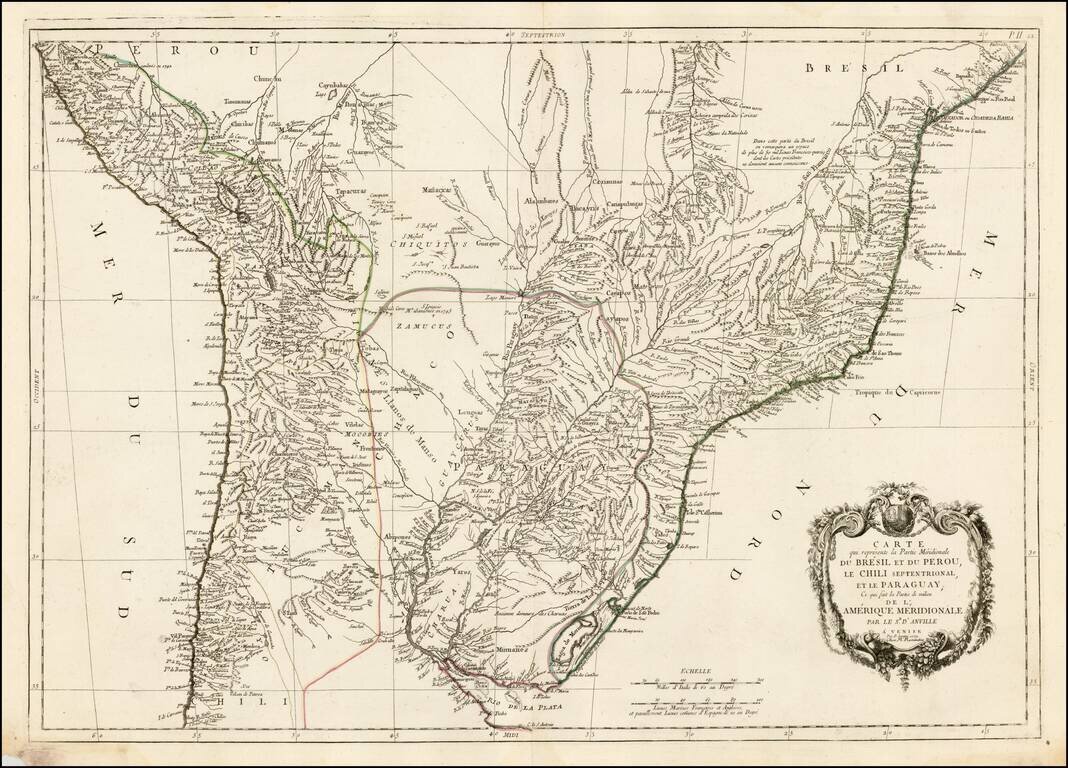Carte qui represente la Partie Meridionale du Bresil et du Perou, Le Chili Septentrional, et le Paraguay, Ce qui fait la Partie de milieu De L'Amerique Meridionale . . . 1779