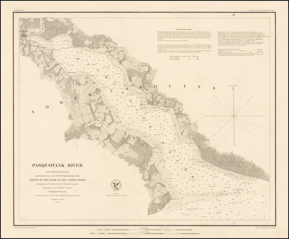 Pasquotank River From A Trigonometrical Survey under the direction of A.D. Bache Superintendent of the Survey of the Coast Survey of the United States . . . 1850.  (Separately issued / Thick Paper Copy)