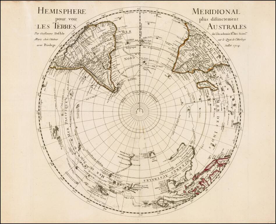 Hemisphere Meridional pour voir plus distinctement Les Terres Australes . . . 1714