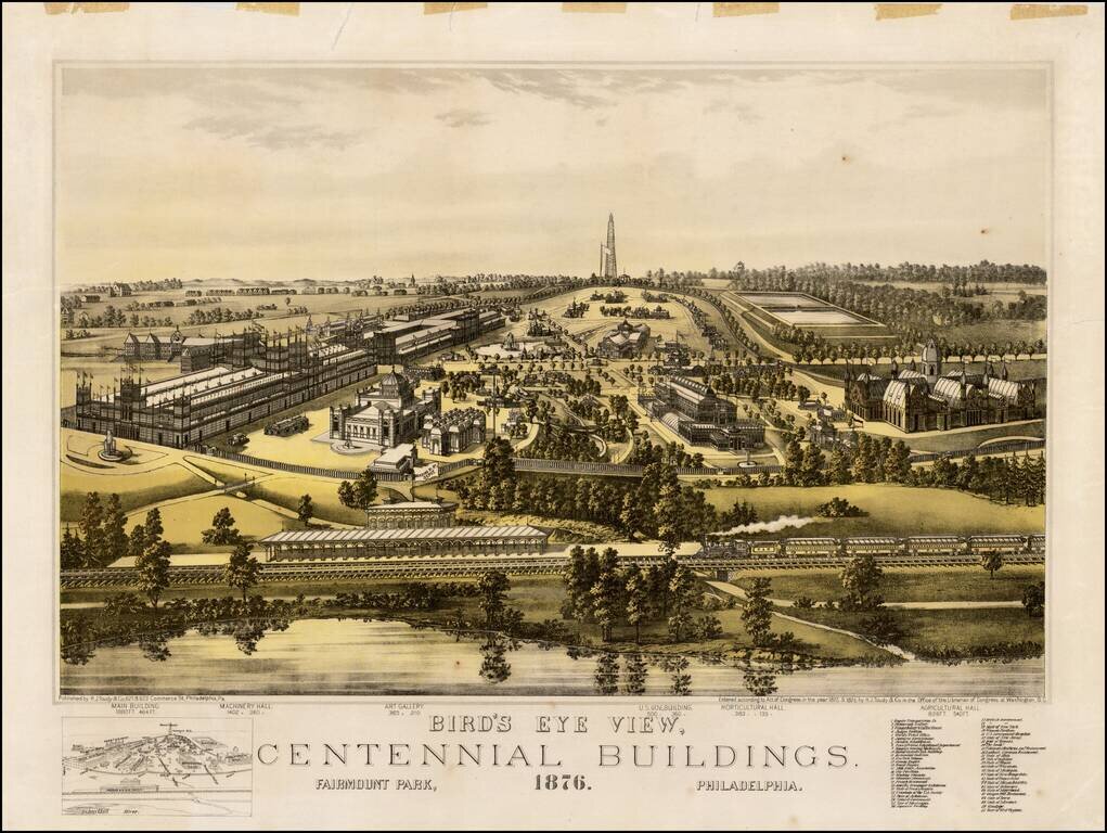 Bird's Eye View, Centennial Buildings.  Fairmount Park Philadelphia. 1876.