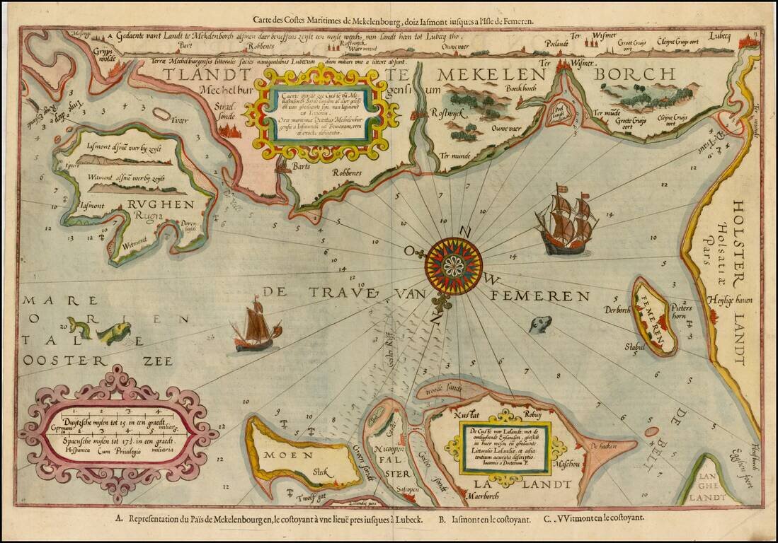 Caerte van de Zee Custe va Mekelenborch . . . / Carte des Costes Maritimes de Mekelenbourg, doiz Iasmont iusquesta l'Isle de Femeren