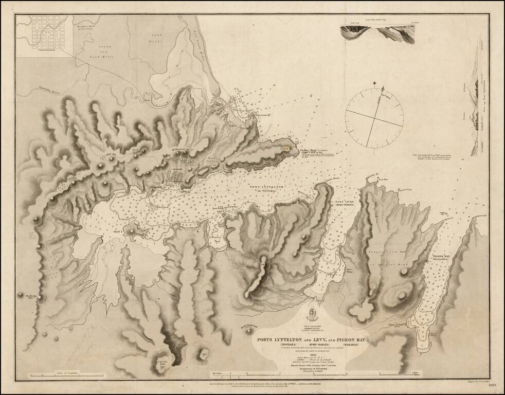Ports Lyttelton (Tewhaka) and Levy (Koko-Rarat) and Pigeon (Wakaroa)  Survey By Captain J.L. Stokes R.N.  1849