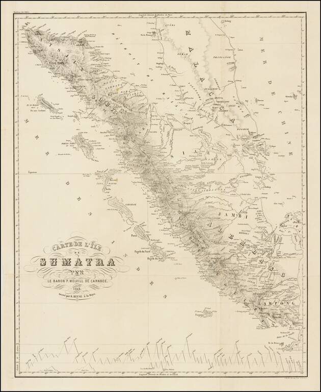 Carte De L'Ile De Sumatra Par Le Baron P Melvill De Carnbee.  1848  (includes Singapore and Straits of Malacca)
