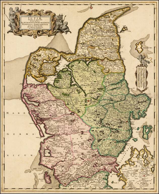 Iutiae Tabula in quae sunt Dioeceses Alburgensis, Wiburgensis, Ripensis et Arhusiensis quae et Sunt Divisae In Omina Dominia (Gold Heightened)