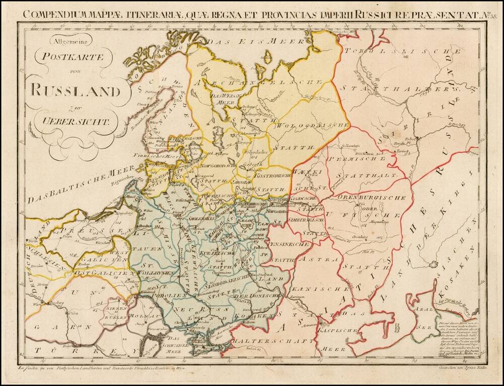 Allgemeine Postkarte von Russland zur Uebersicht /  Compendium Mappae Itinerariae, Quae Regna Et Provincias Imperii Russici Repraesentat