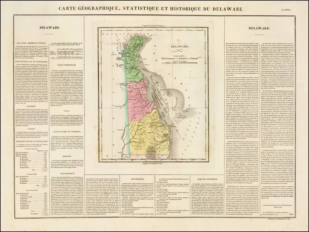 Carte Geographique, Statistique et Historique Du Delaware