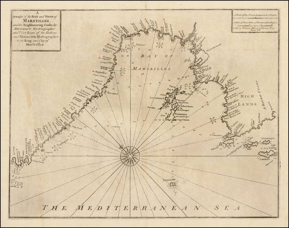 A Draught of the Bay and Road of Marseilles, and the Neighboring Coasts; by Michelot, Hydrographer and Pilot Royal of the Galleys, and Bremond, Hydrographer to the King and City of Marseilles