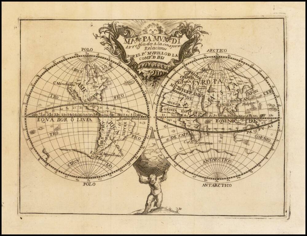 Mapa Mundi Arreglado a las mejores Relaciones por El Pe. Murillo De La Compa. De. IHS