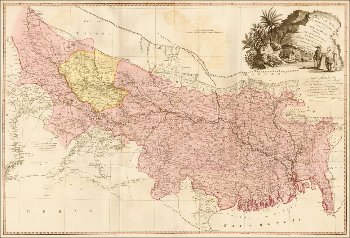 A Map of Bengal, Bahar, Oude & Allahabad with Part of Agra and Delhi Exhibiting the Course of the Ganges from Hurdwar to the Sea by James Rennell, R.F.S. . .  1786