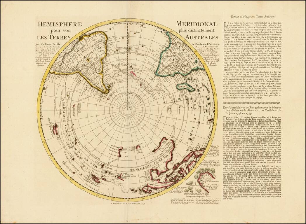 Hemisphere Meridional pour voir plus distinctement Les Terres Australes par Guillaume De L'Isle Onse voyent les Nouvelles decouvertes faites en 1739 au Sud du Cap de Bonne Esperance Par les Ordres de Mrs. de la Compagnie des Indes . . . (with additional t