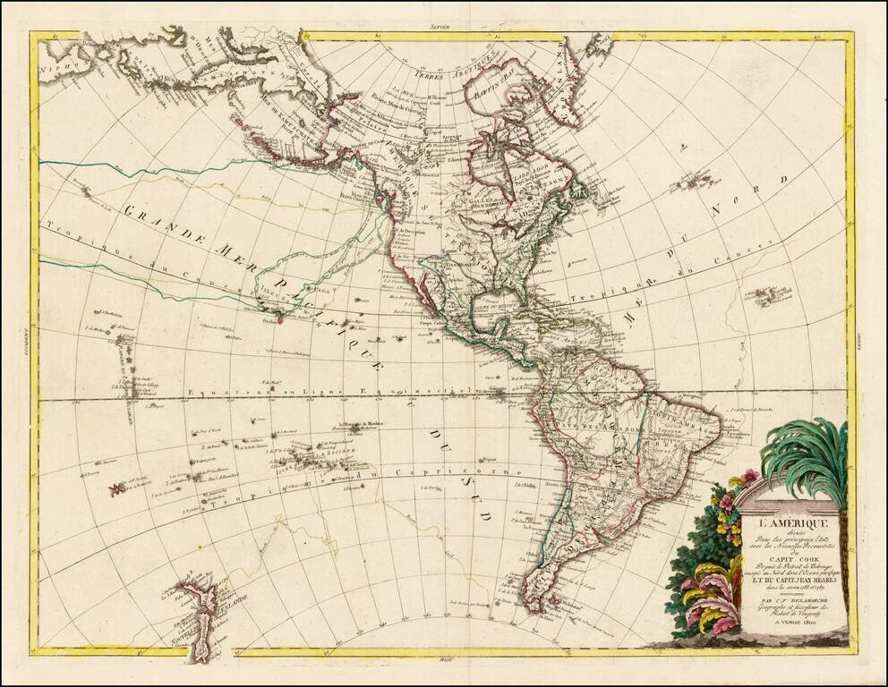 L'Amerique divisee Dans les principaux Etats avec les Nouvelles Decouvertes du Capit. Cook Depuis le Detroit de Behrings jousqu' an Nord dans l'Ocean pacifique et du Capit. Jean Meares dans les annees 1788 et 1789 . . . 1800