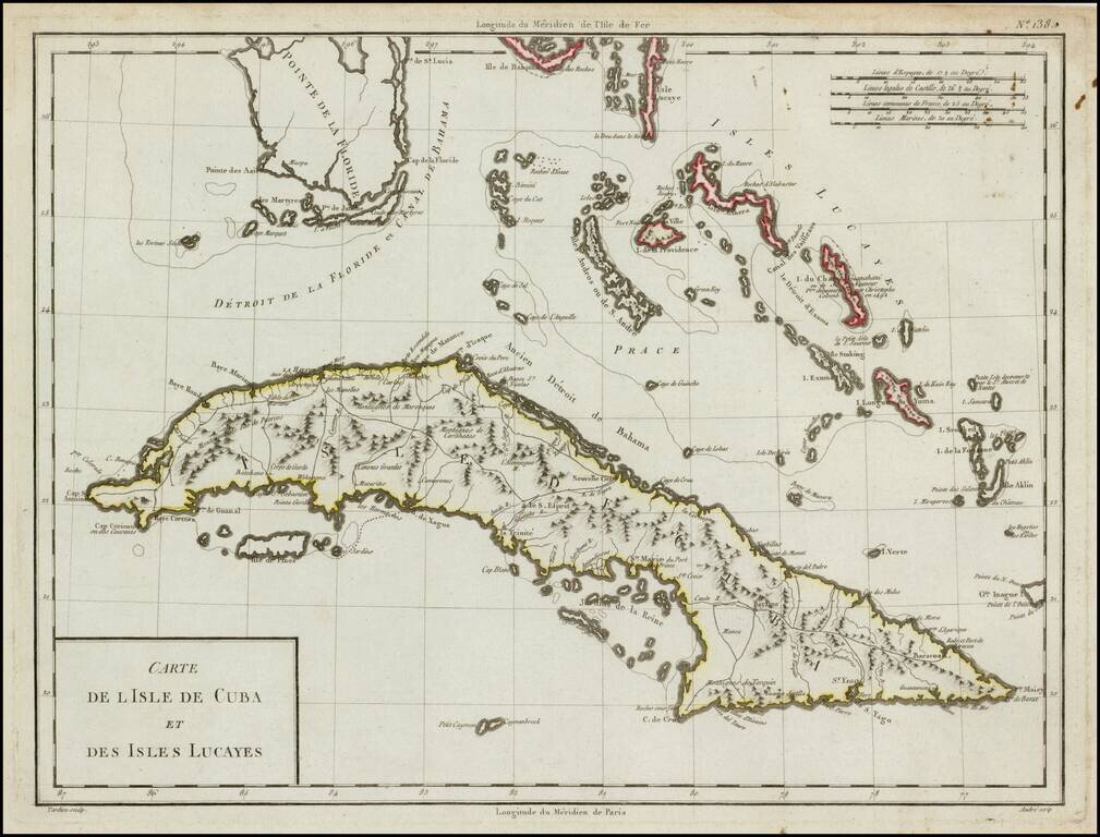 Carte De  L'Isle De Cuba et Des Isles Lucayes