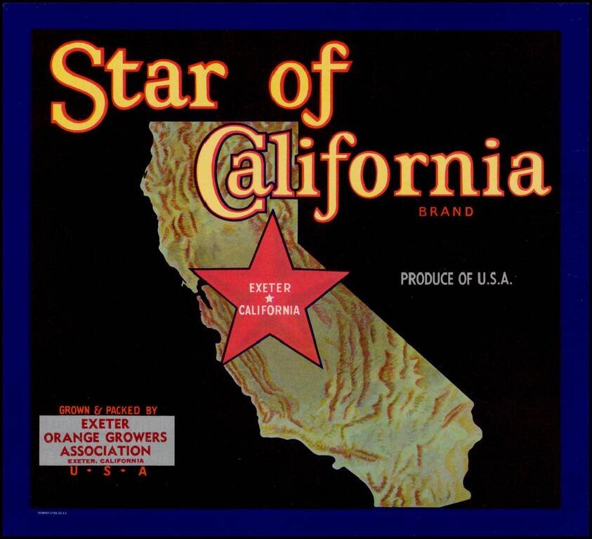 [Fruit Crate Label Advertising Map]  Star of California Brand