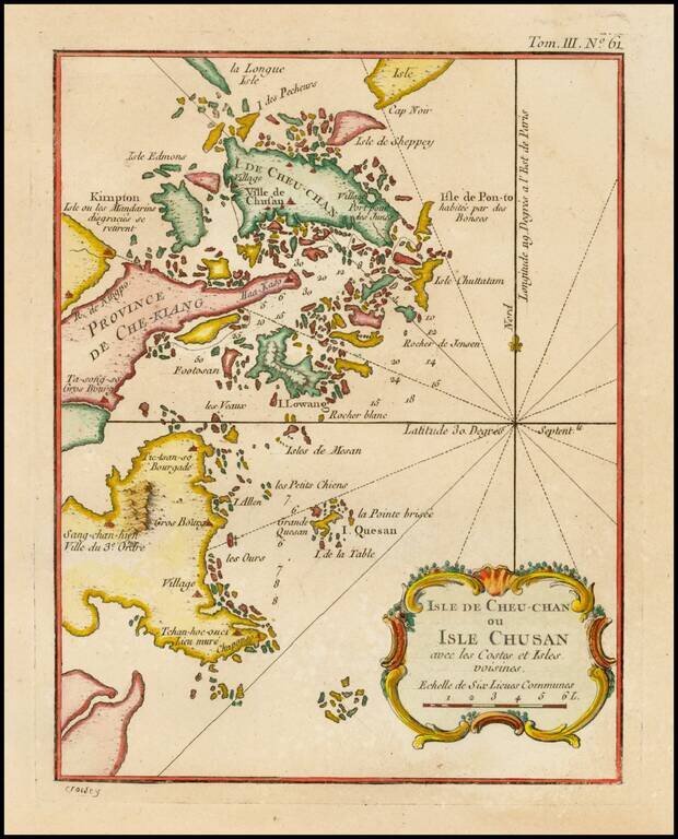 Carte de l' Isle de Cheu-Chan ou Isle de Chusan avec les Costes et Isles voisines